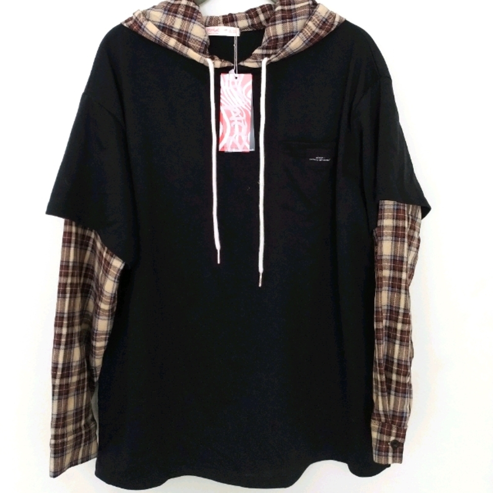 Flannel and T shirt hoodie